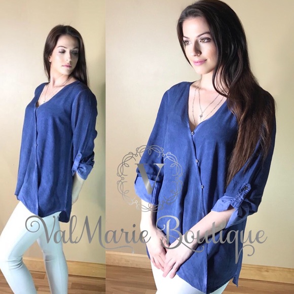 ValMarie Tops - Denim Colored Surplice Button Blouse